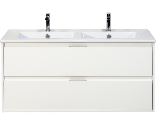 Badkamermeubel Porto 120 cm 2 laden keramische wastafel wit hoogglans