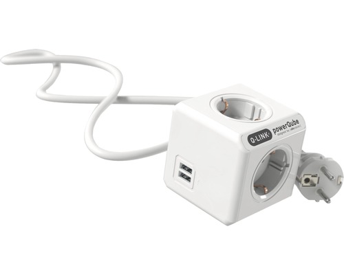 PowerCube Stekkerdoos 4-voudig + 2x USB, snoer 1,5 m